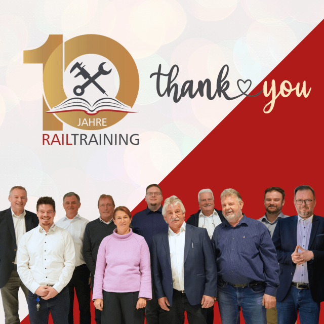 10 years RailTraining - Thank You - graphic with photo of the RailTraining team